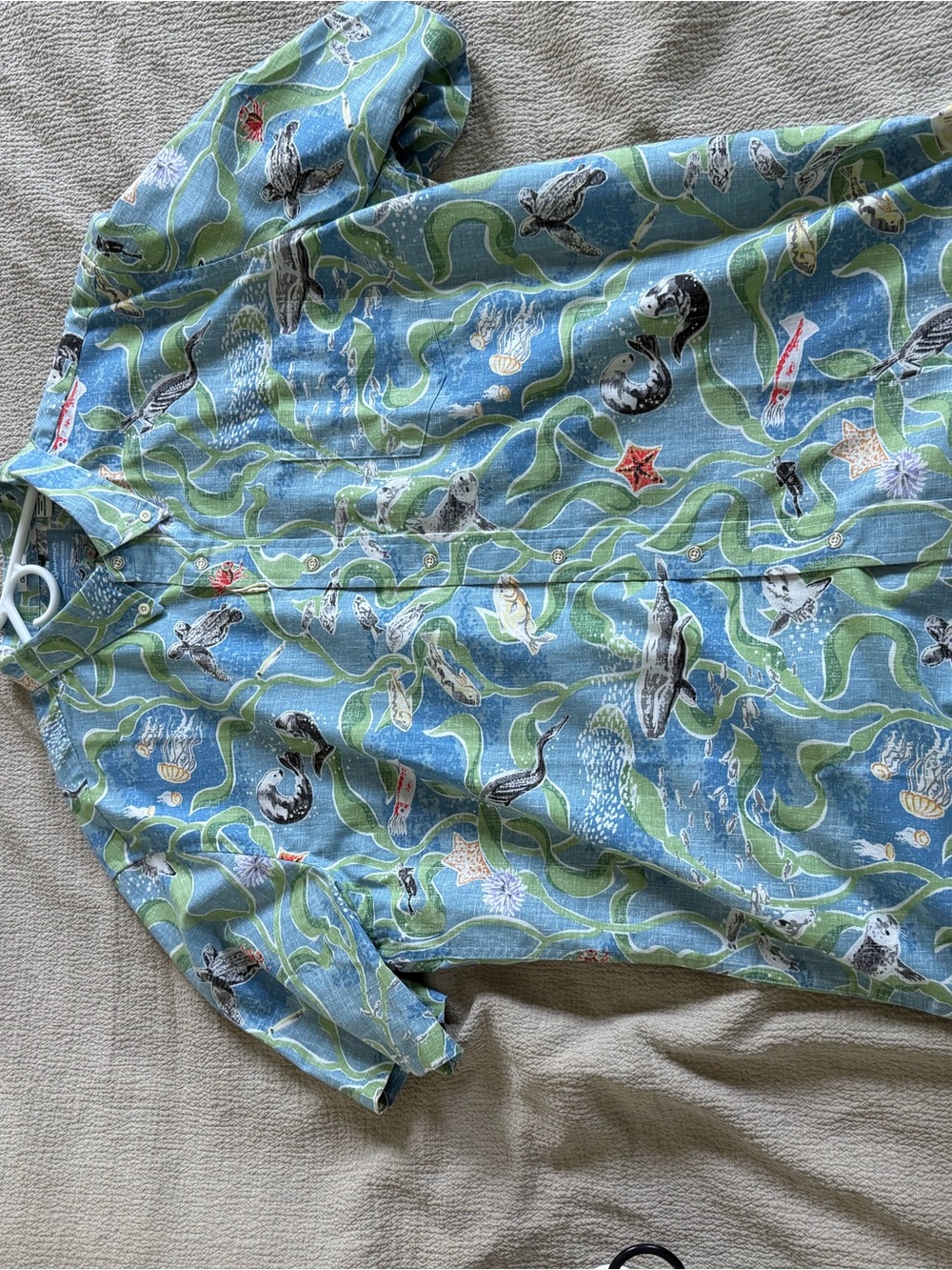 reyn spooner blue green tropical print shirt